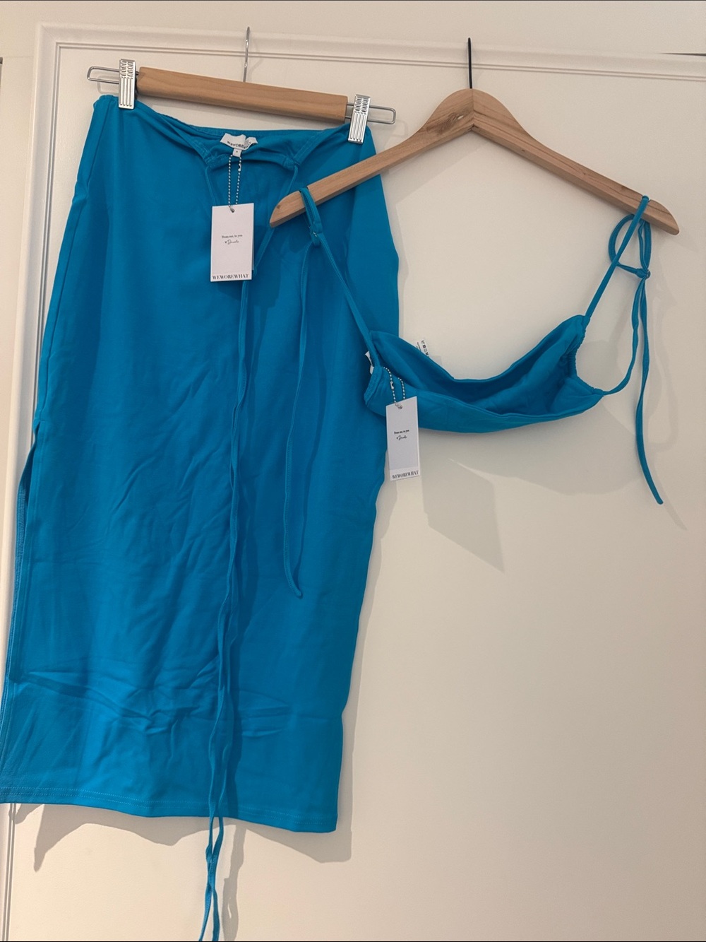 WeWoreWhat Turquoise Blue Two-Piece Skirt and Crop Top Set
